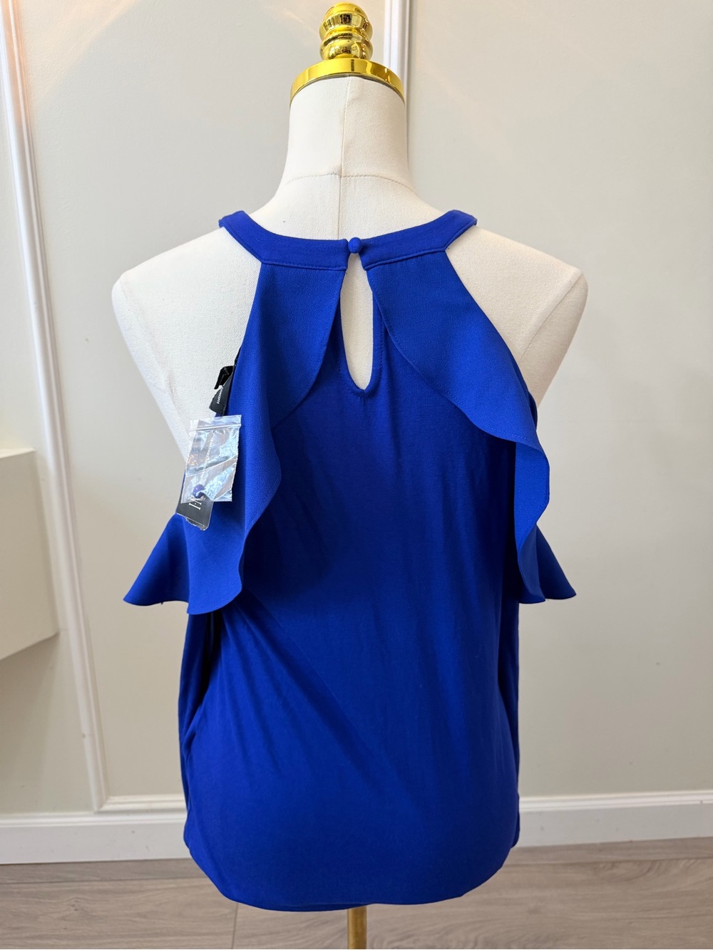 INC International Concepts Cobalt Blue Cold-Shoulder Ruffle Knit Top - Picture 4 of 6